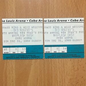 TED NUGENT WHIPLASH BASH Tickets Stub Cobo Arena Detroit MI NEw Years Eve 1989